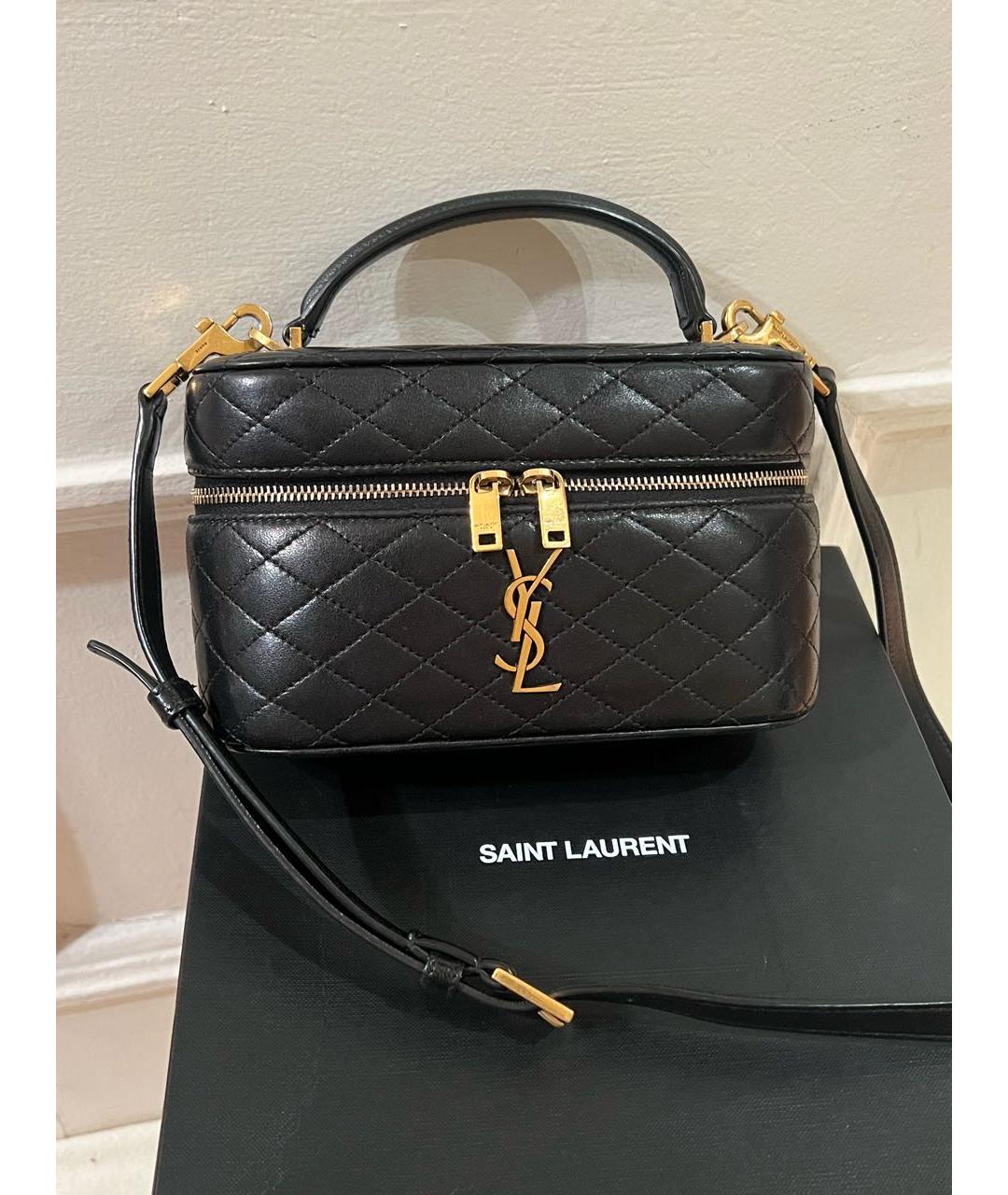 SAINT LAURENT Черная кожаная сумка с короткими ручками, фото 7