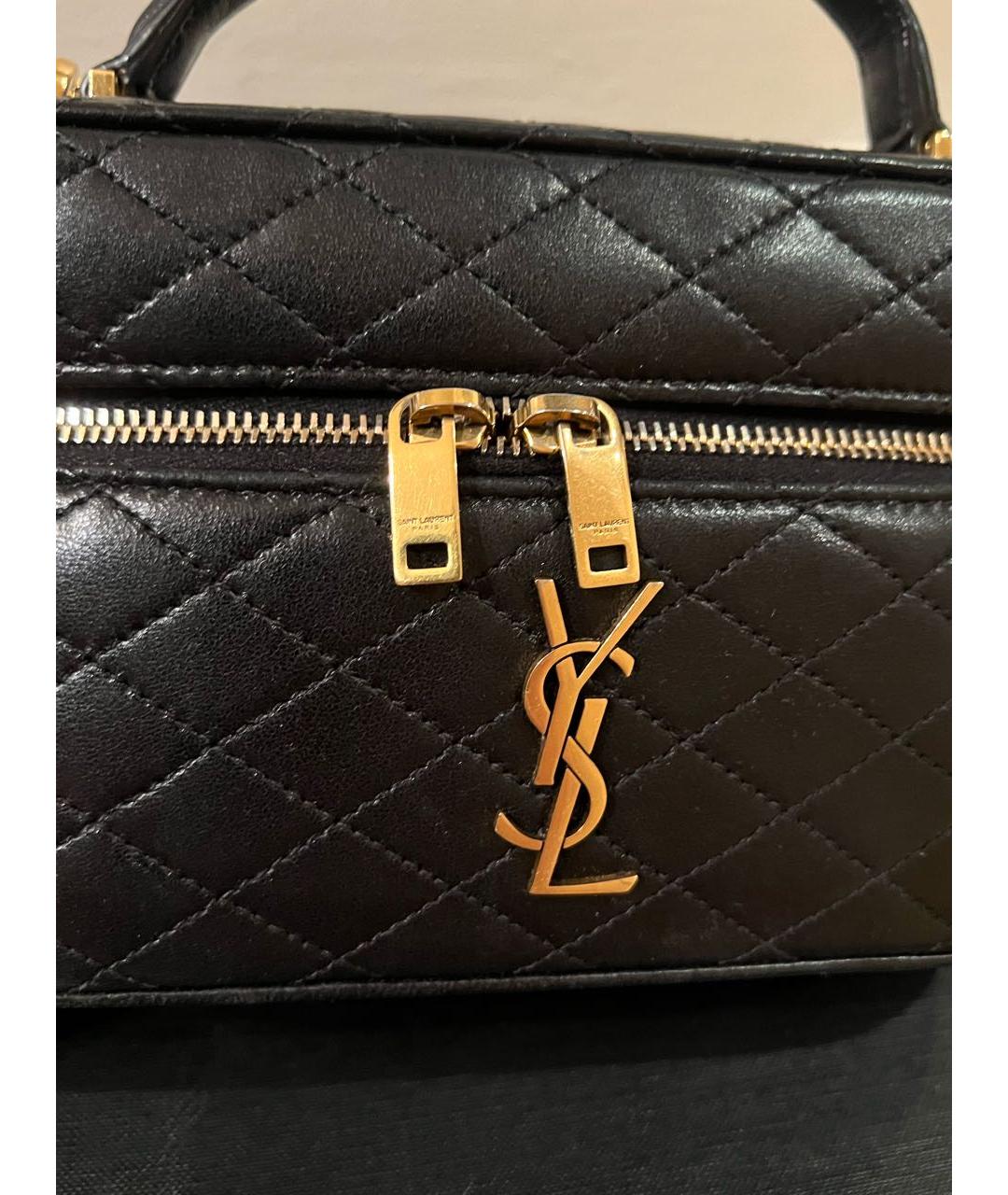 SAINT LAURENT Черная кожаная сумка с короткими ручками, фото 6