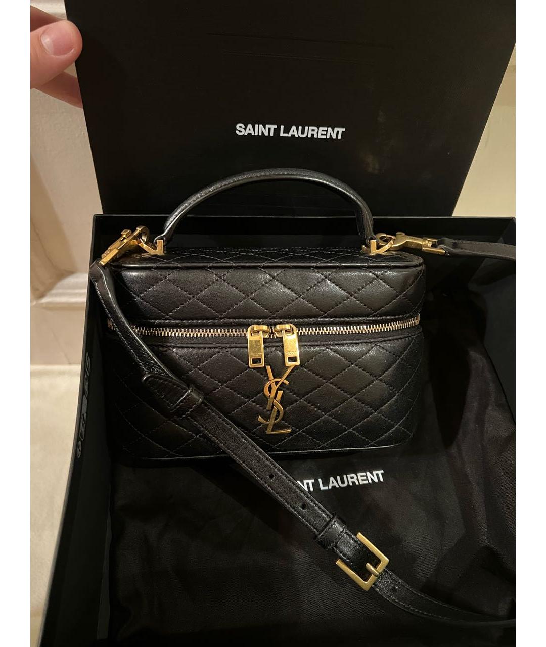 SAINT LAURENT Черная кожаная сумка с короткими ручками, фото 2