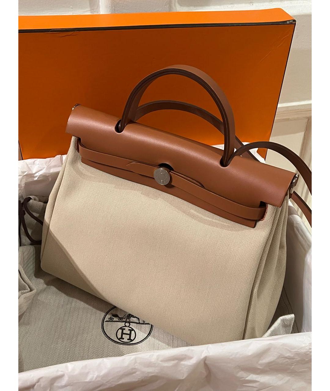 HERMES Бежевая тканевая сумка через плечо, фото 2