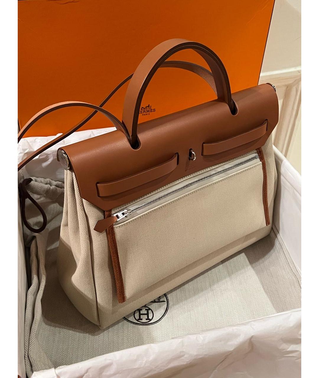 HERMES Бежевая тканевая сумка через плечо, фото 4