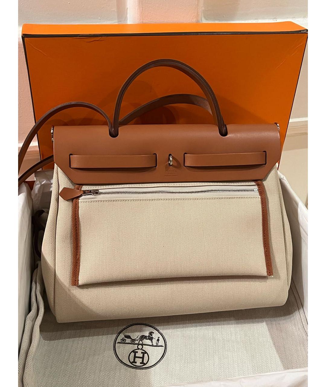 HERMES Бежевая тканевая сумка через плечо, фото 5