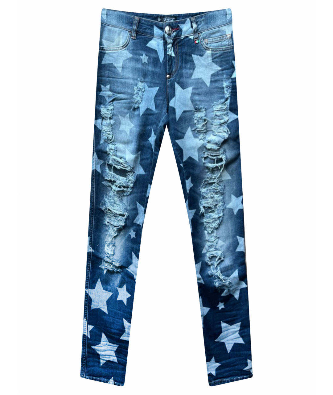 PHILIPP PLEIN Синие прямые джинсы, фото 1