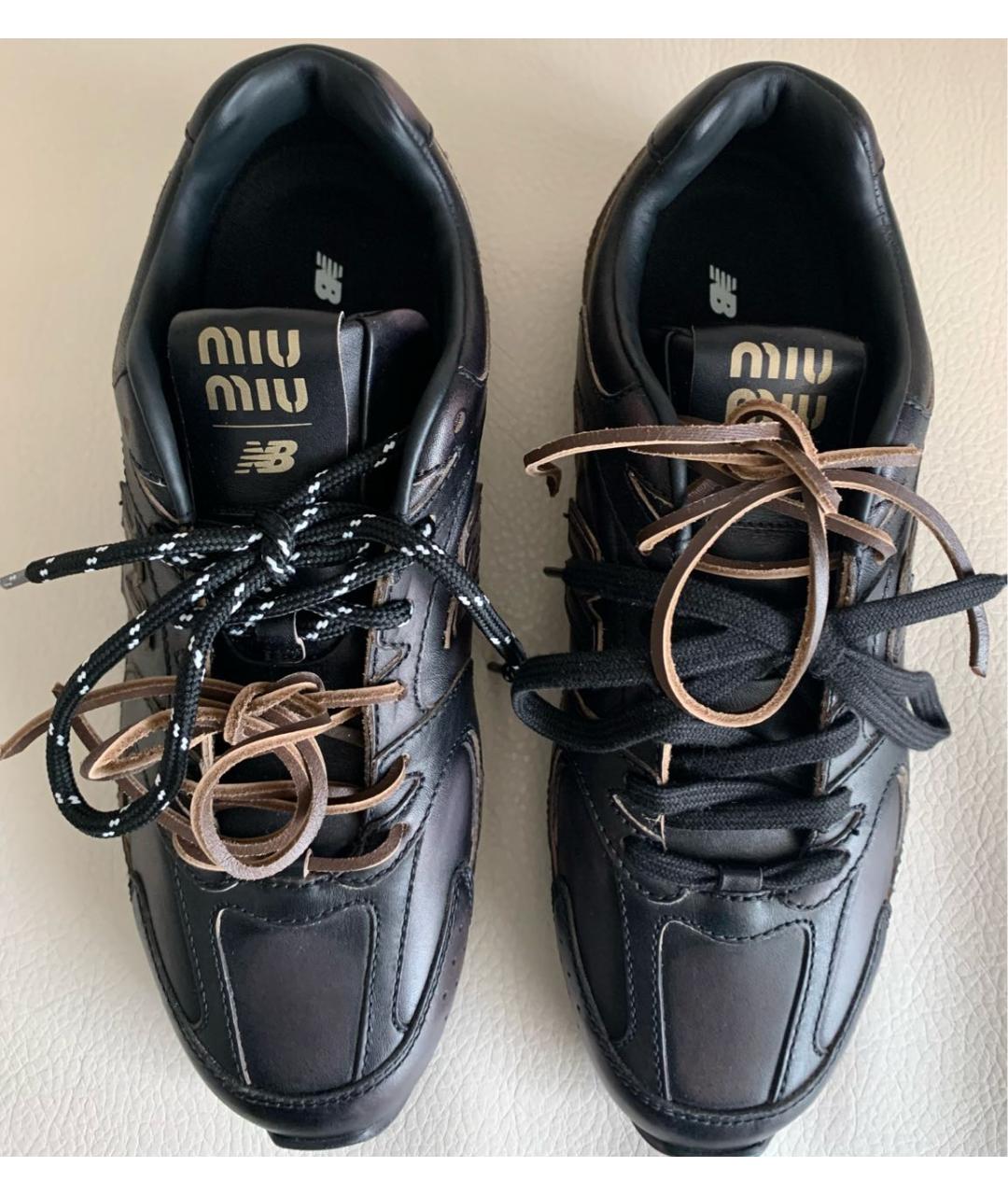 MIU MIU Коричневые кожаные кроссовки, фото 2