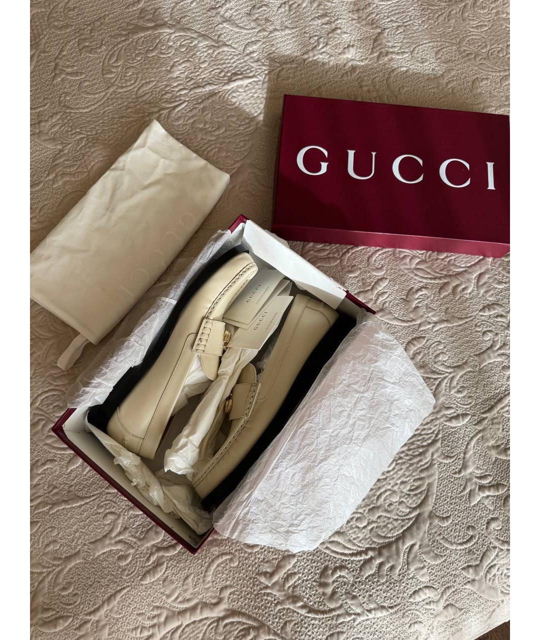 GUCCI Белые кожаные лоферы, фото 7