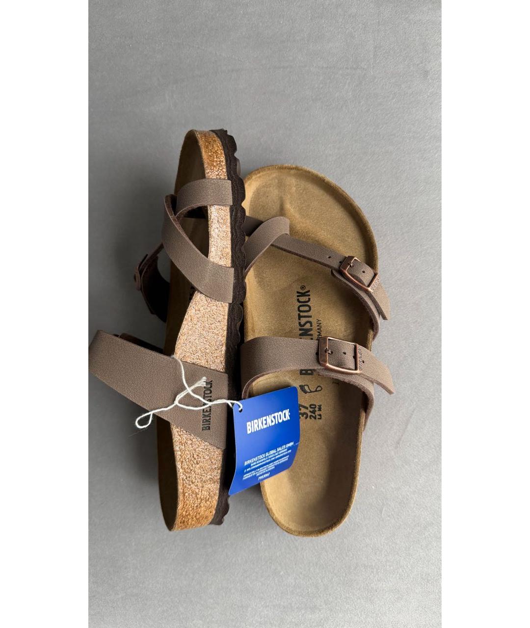 BIRKENSTOCK Коричневые кожаные шлепанцы, фото 5