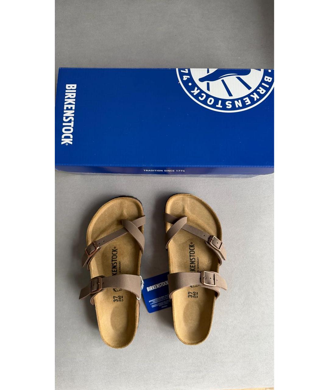 BIRKENSTOCK Коричневые кожаные шлепанцы, фото 4