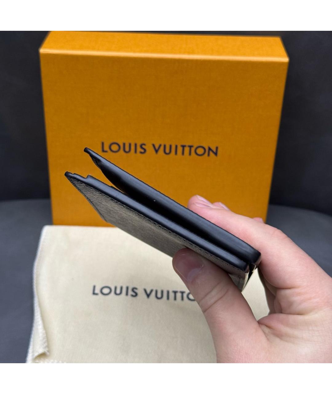 LOUIS VUITTON Черный кожаный кошелек, фото 4