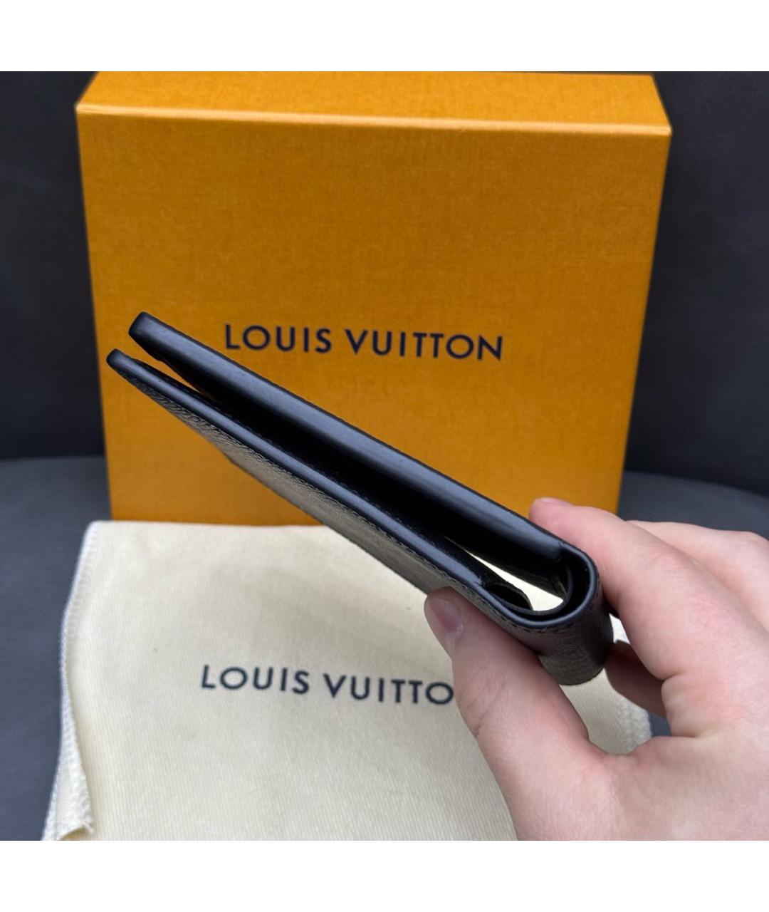 LOUIS VUITTON Черный кожаный кошелек, фото 3
