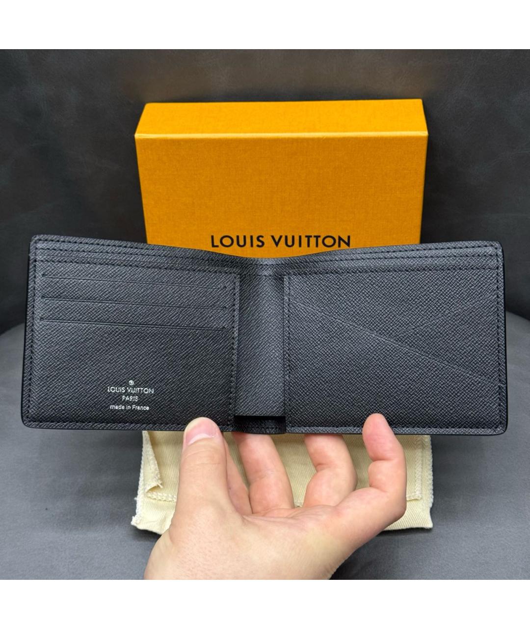 LOUIS VUITTON Черный кожаный кошелек, фото 6