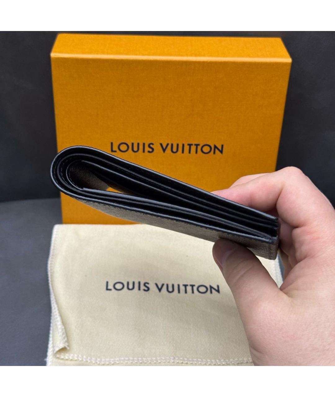 LOUIS VUITTON Черный кожаный кошелек, фото 5
