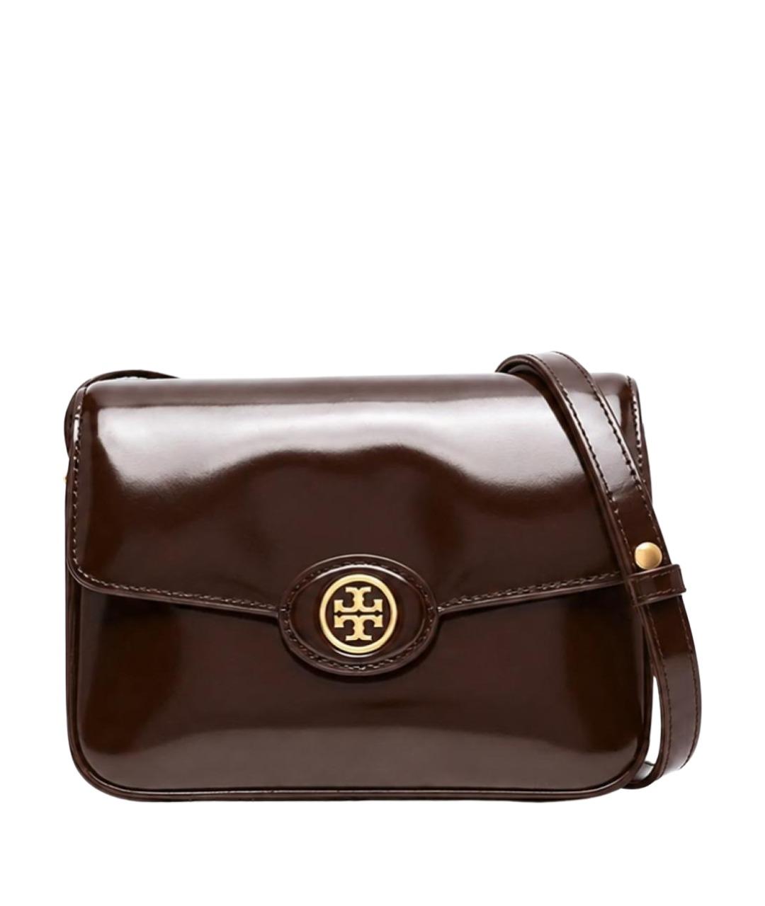 TORY BURCH Коричневая сумка через плечо из лакированной кожи, фото 1