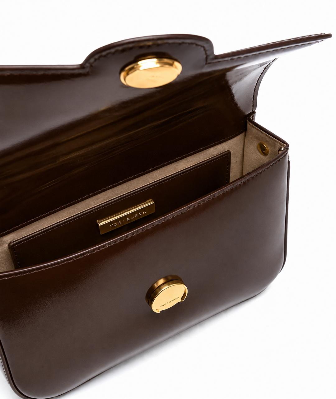 TORY BURCH Коричневая сумка через плечо из лакированной кожи, фото 3