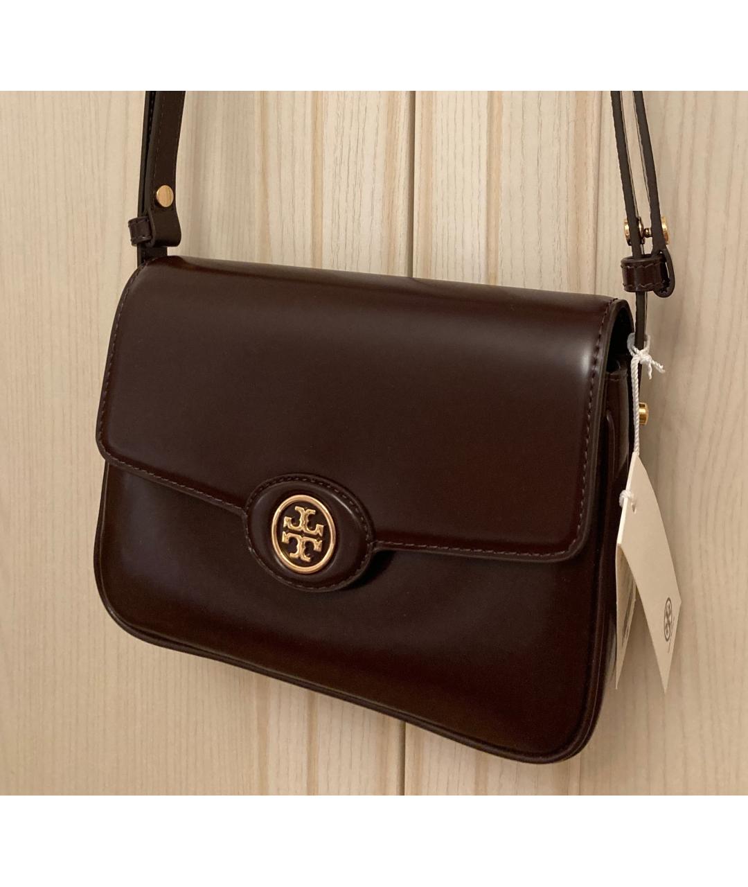 TORY BURCH Коричневая сумка через плечо из лакированной кожи, фото 8