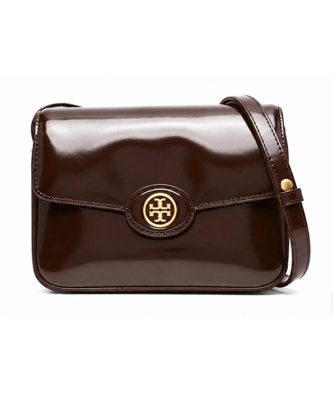 TORY BURCH Коричневая сумка через плечо из лакированной кожи, фото 9