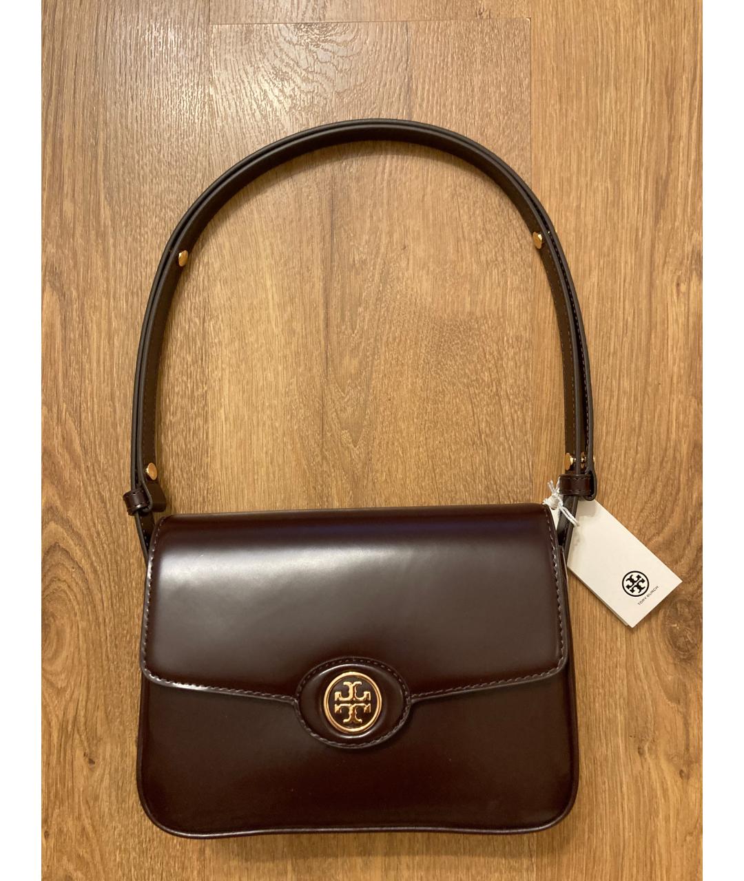 TORY BURCH Коричневая сумка через плечо из лакированной кожи, фото 7