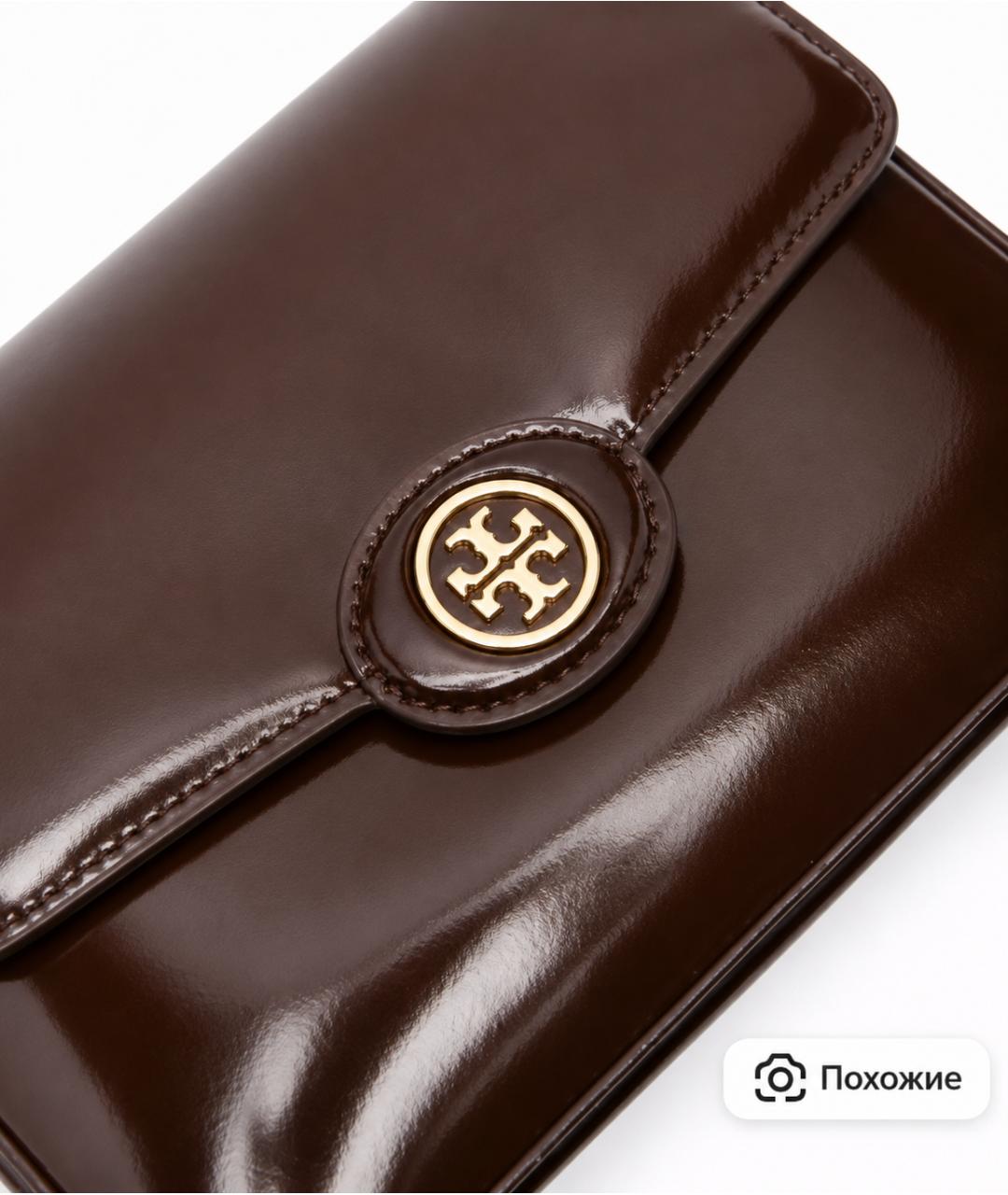 TORY BURCH Коричневая сумка через плечо из лакированной кожи, фото 2