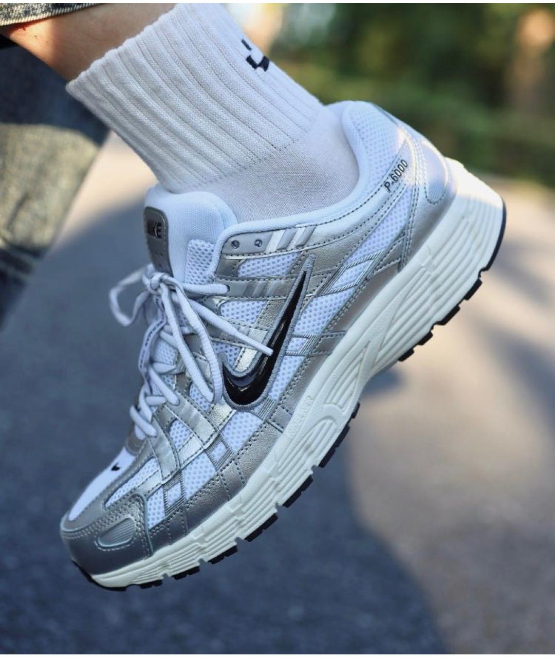 NIKE Серебряные кожаные низкие кроссовки / кеды, фото 6