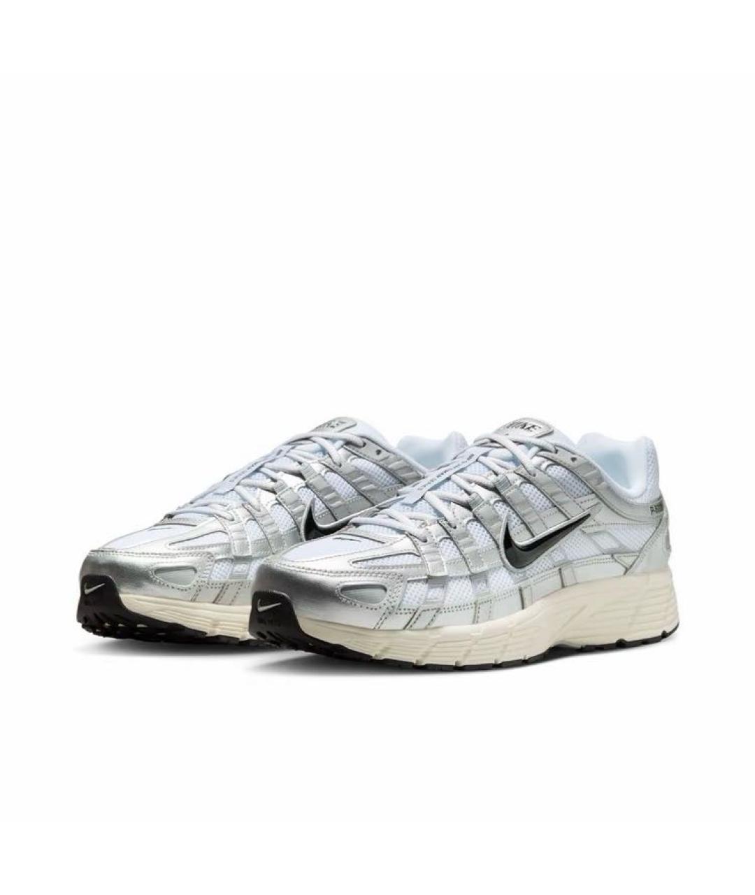 NIKE Серебряные кожаные низкие кроссовки / кеды, фото 2