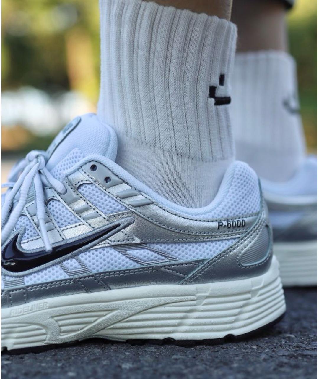 NIKE Серебряные кожаные низкие кроссовки / кеды, фото 5