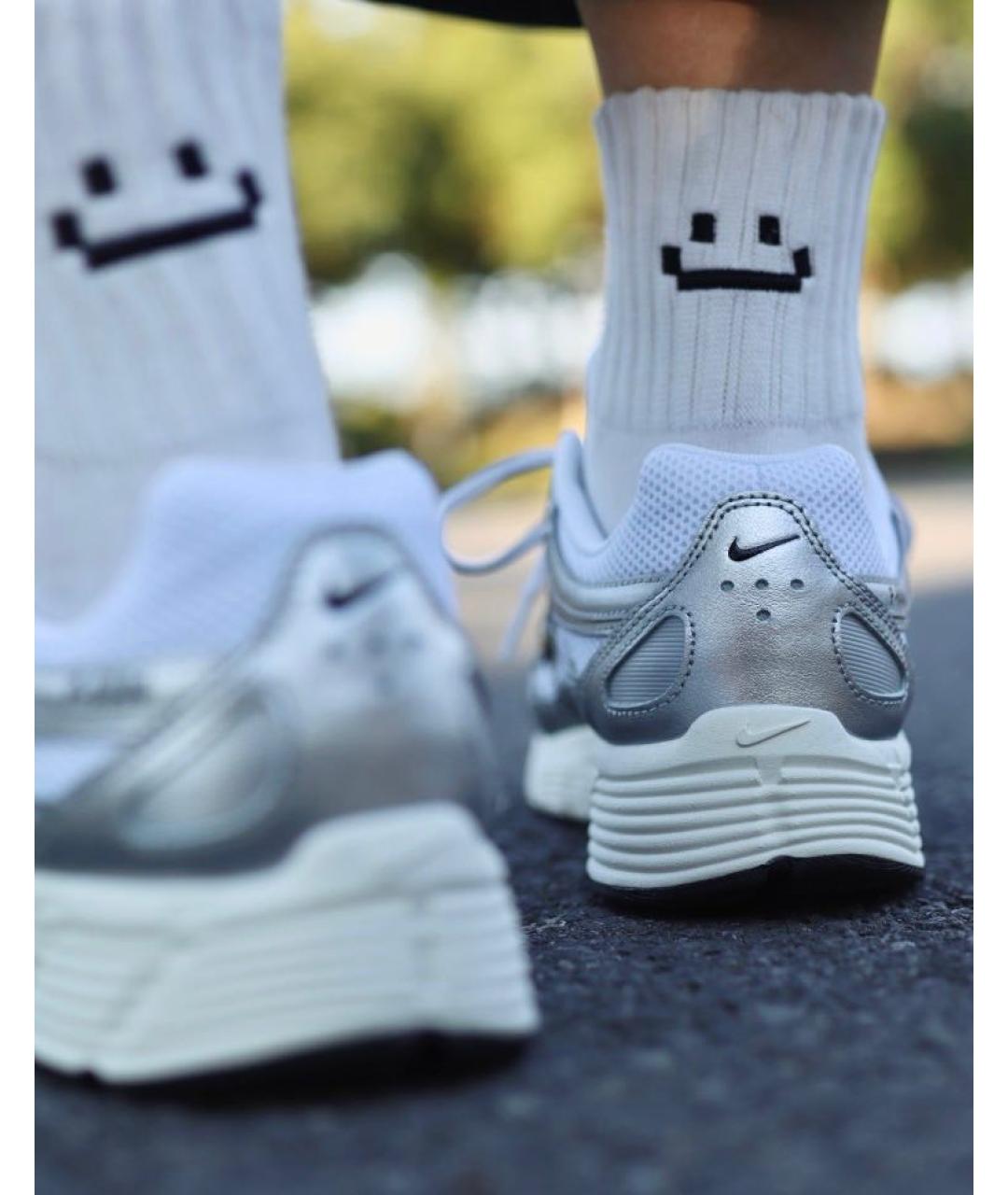 NIKE Серебряные кожаные низкие кроссовки / кеды, фото 8