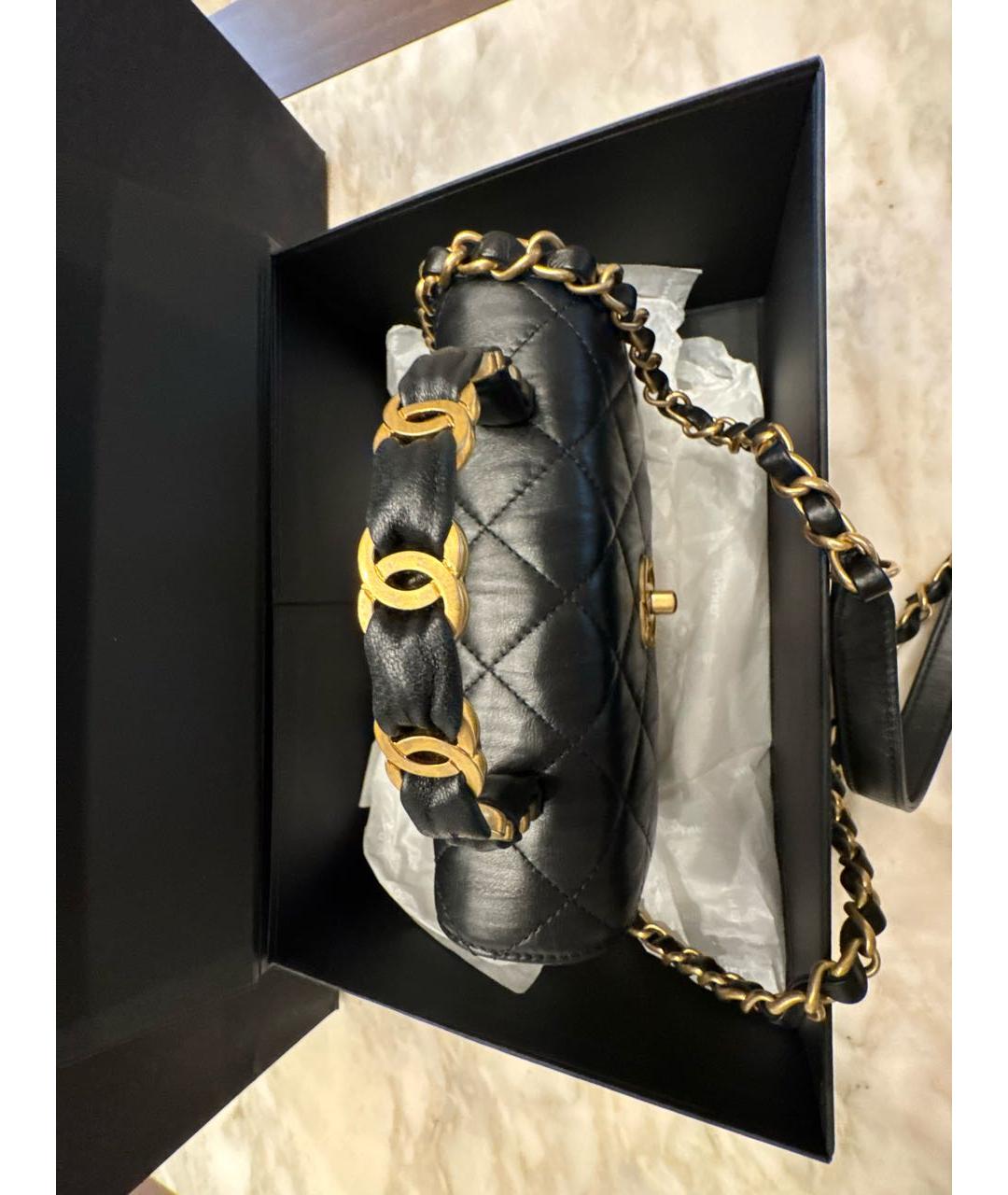 CHANEL Черная кожаная сумка с короткими ручками, фото 5