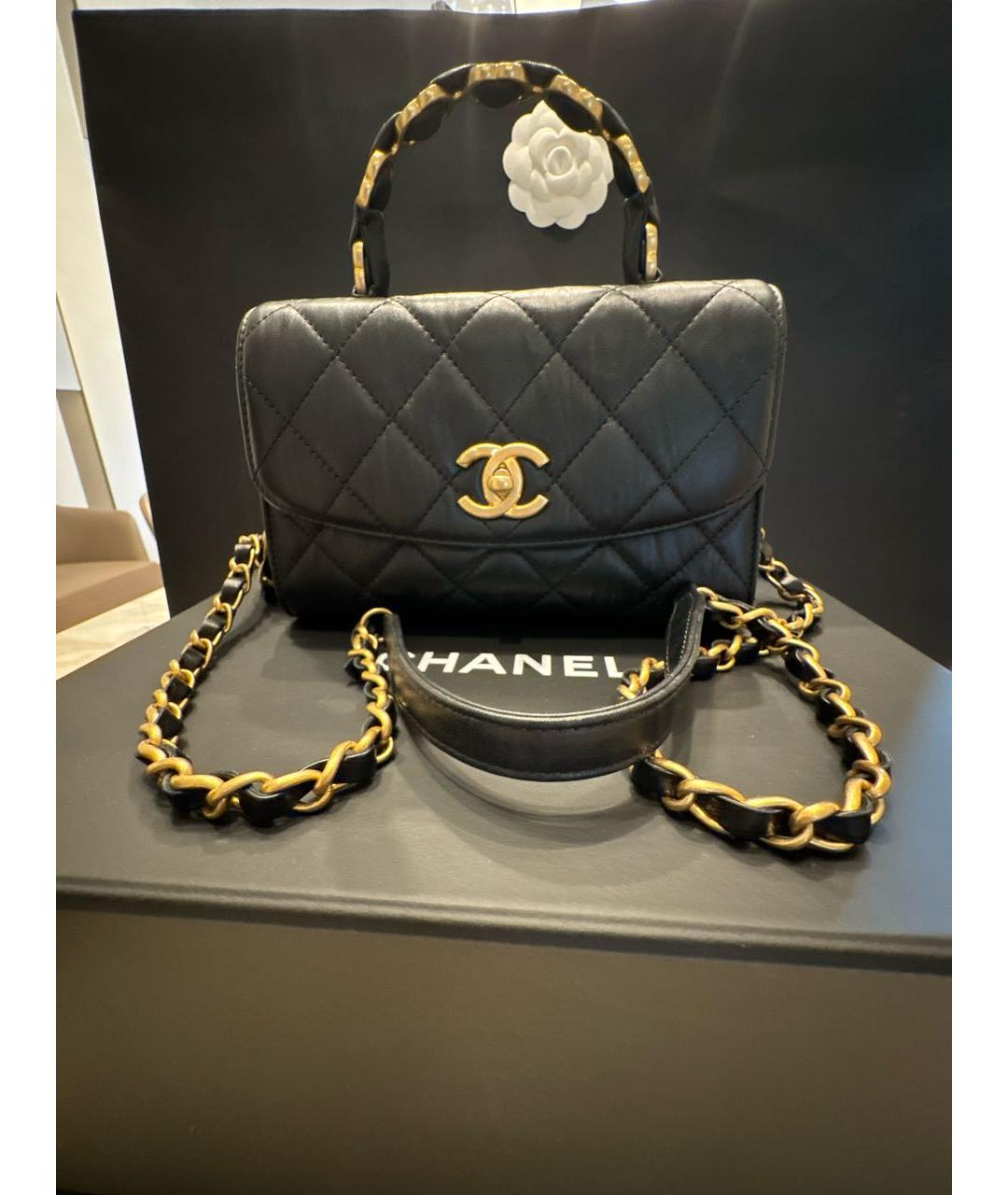 CHANEL Черная кожаная сумка с короткими ручками, фото 6