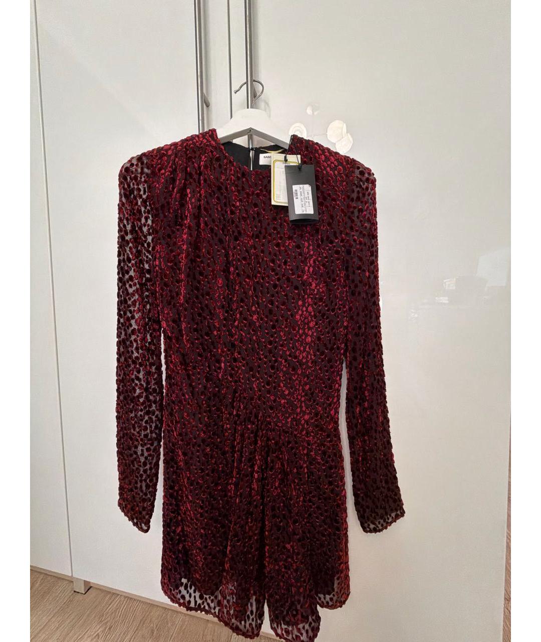 SAINT LAURENT Бордовое бархатное коктейльное платье, фото 5