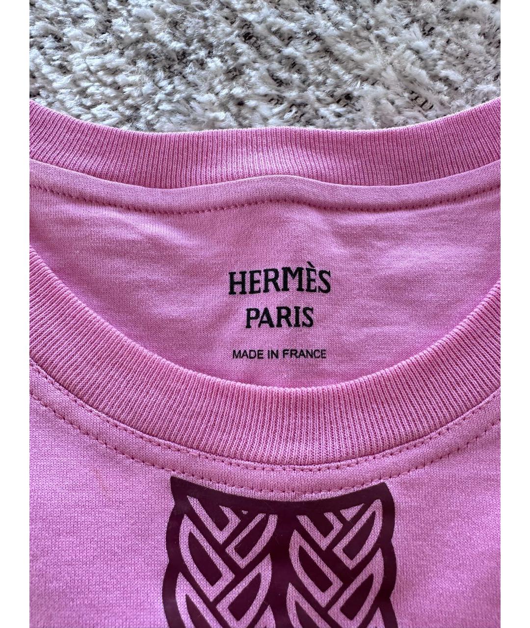 HERMES Розовая хлопковая футболка, фото 5