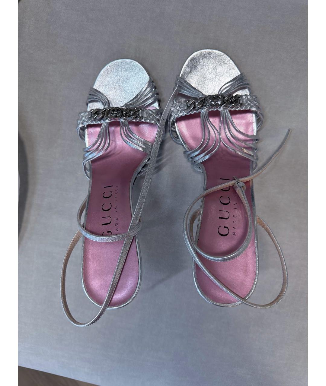 GUCCI Серебряные кожаные босоножки, фото 3