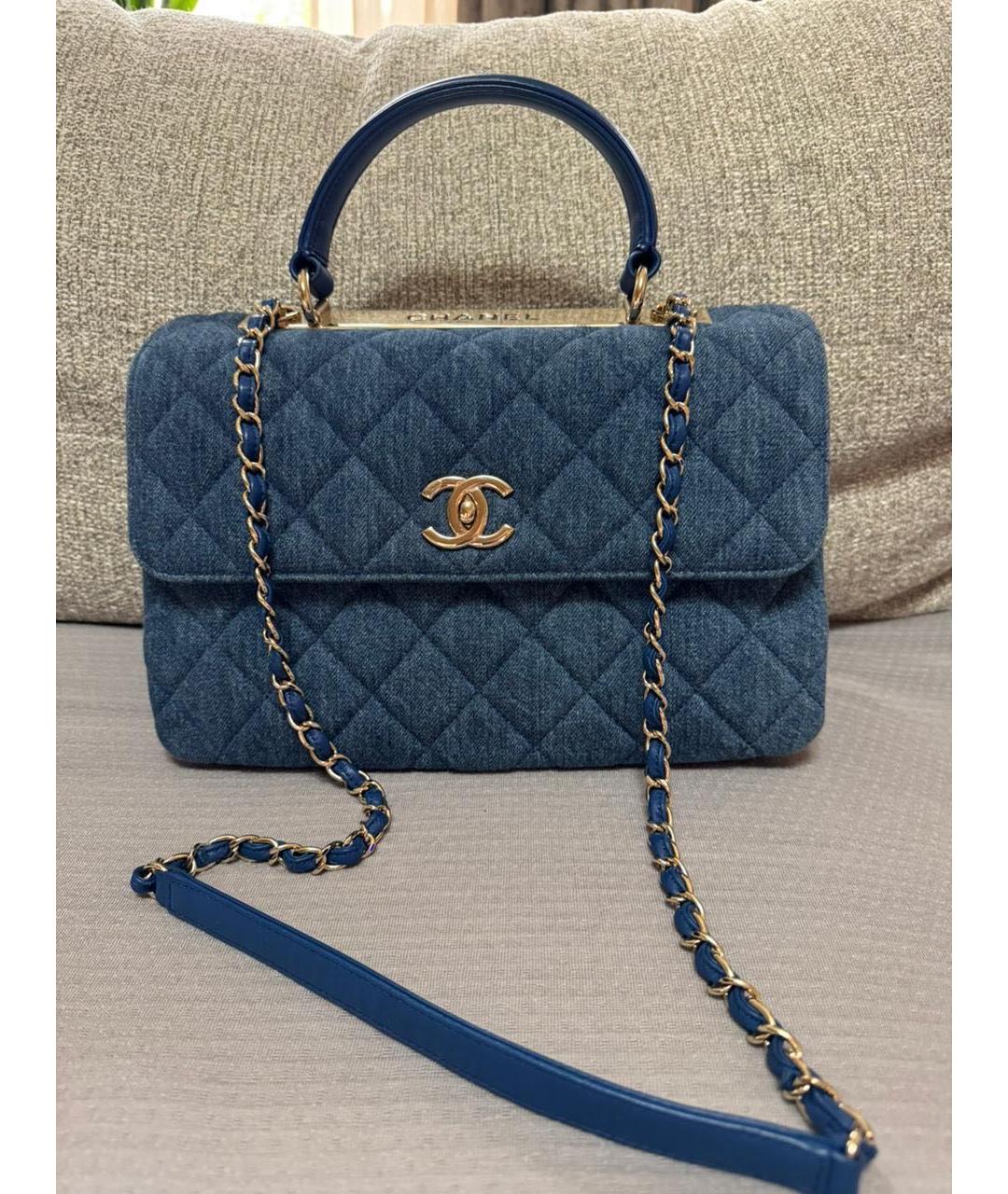 CHANEL Синяя деним сумка с короткими ручками, фото 9