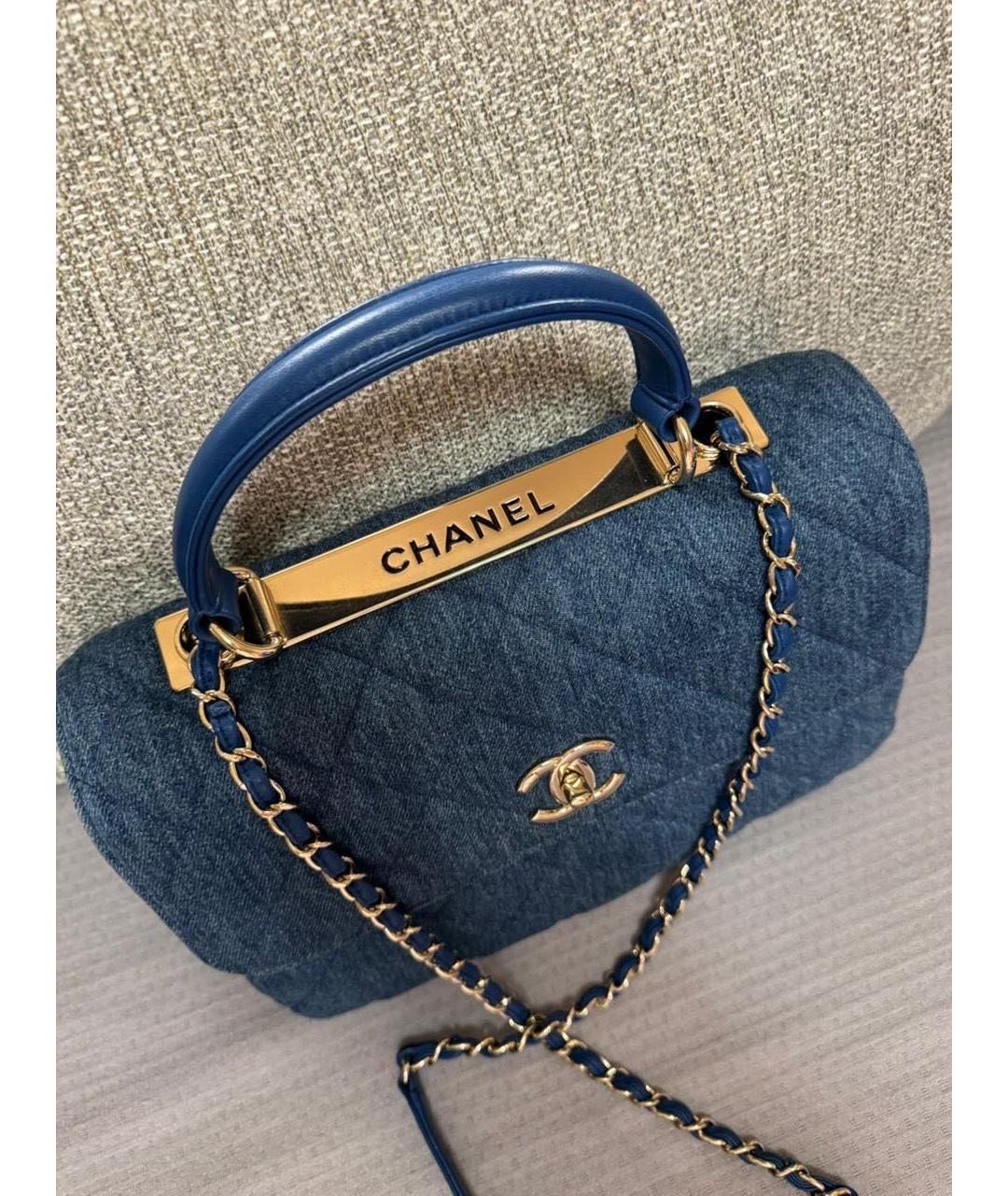 CHANEL Синяя деним сумка с короткими ручками, фото 5