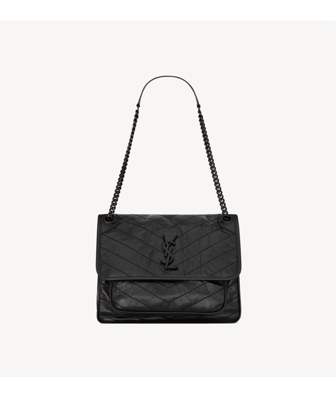 SAINT LAURENT Черная кожаная сумка через плечо, фото 2