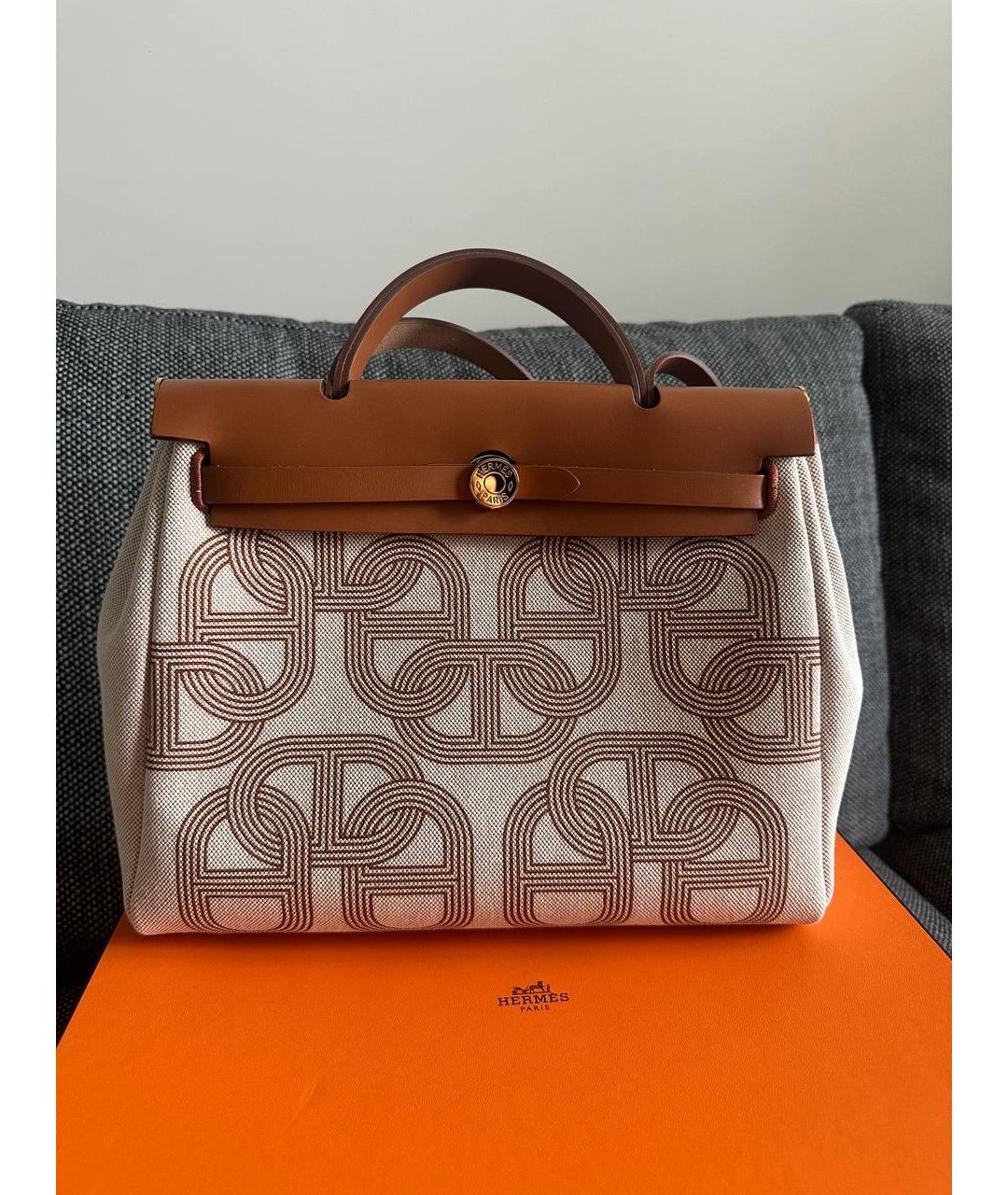 HERMES Коричневая тканевая сумка через плечо, фото 5