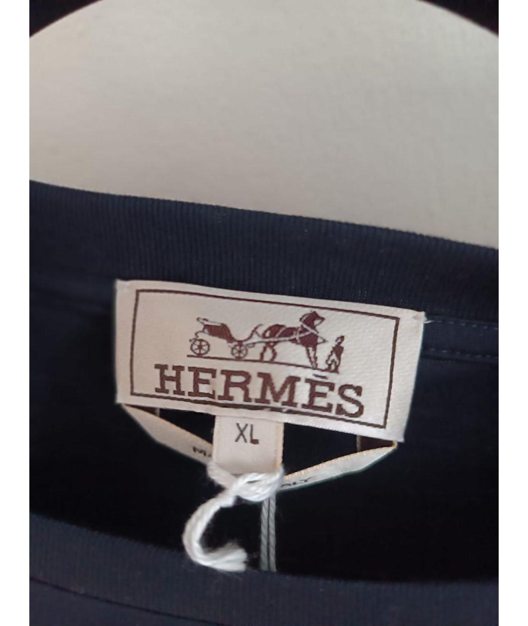 HERMES Темно-синяя хлопковая футболка, фото 3