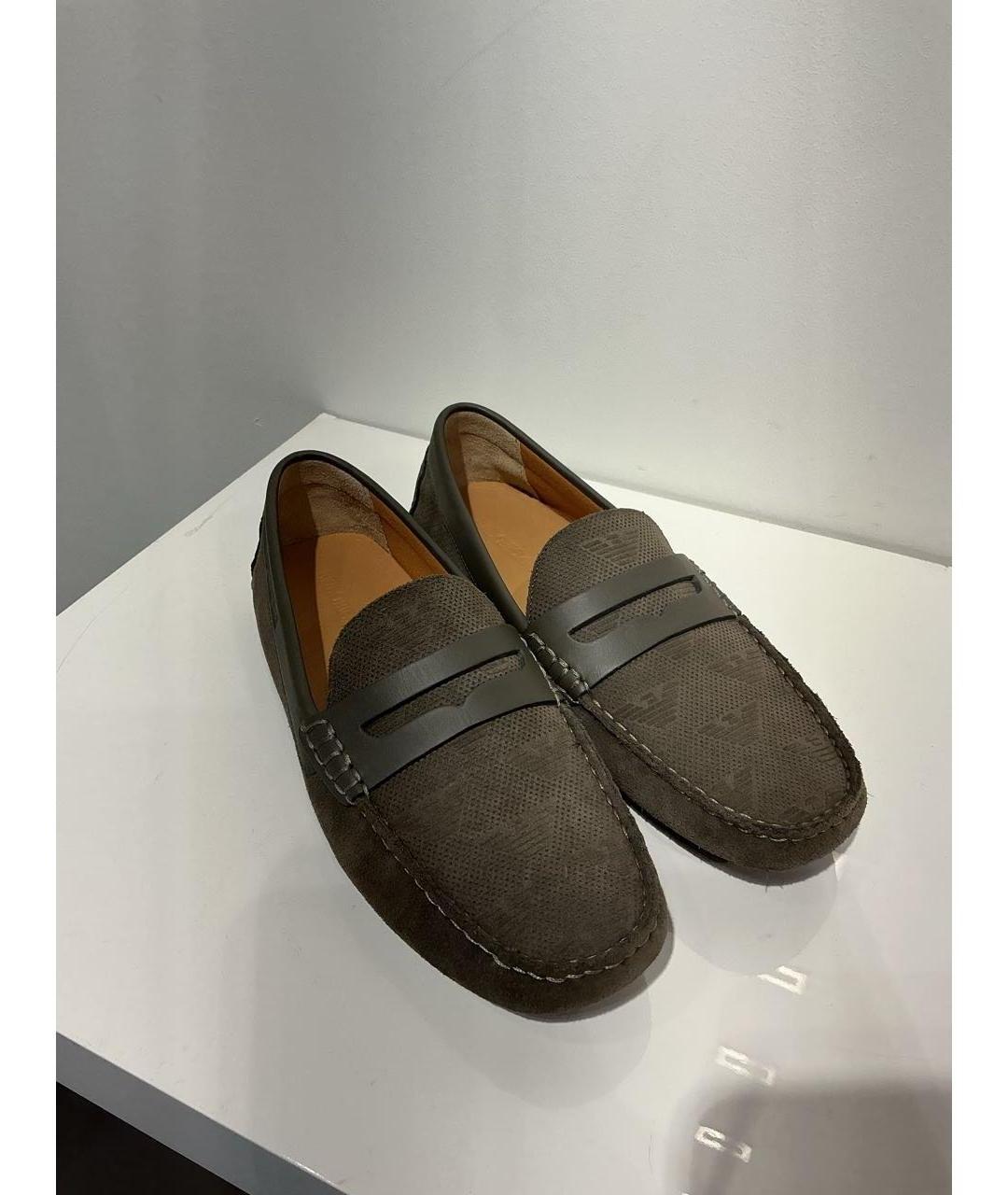 EMPORIO ARMANI Бежевые кожаные мокасины, фото 1