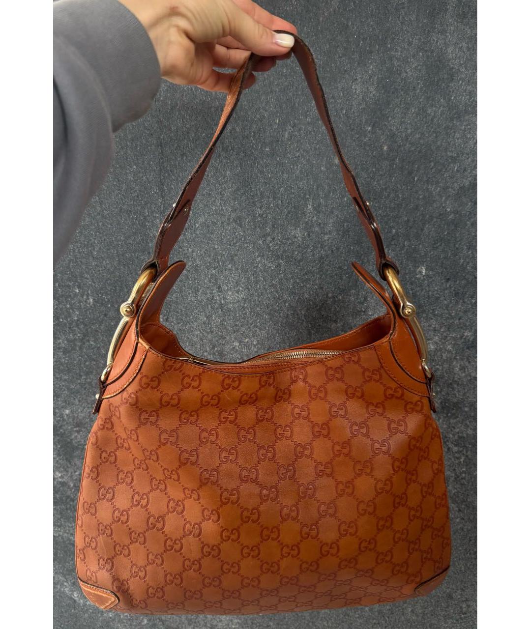 GUCCI Коричневая кожаная сумка с короткими ручками, фото 4