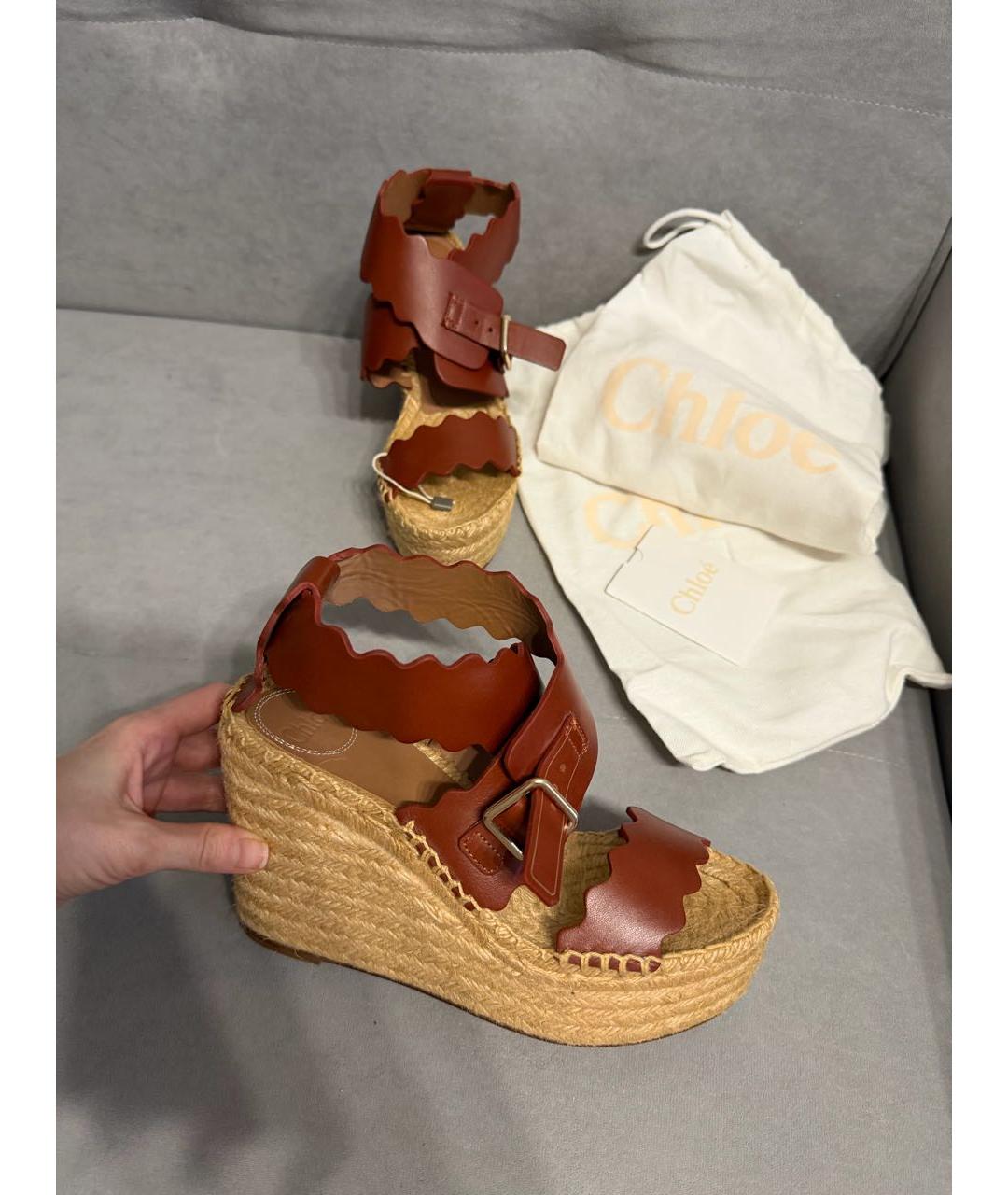 CHLOE Коричневые кожаные босоножки, фото 5