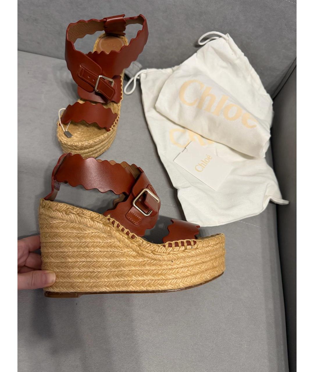 CHLOE Коричневые кожаные босоножки, фото 6