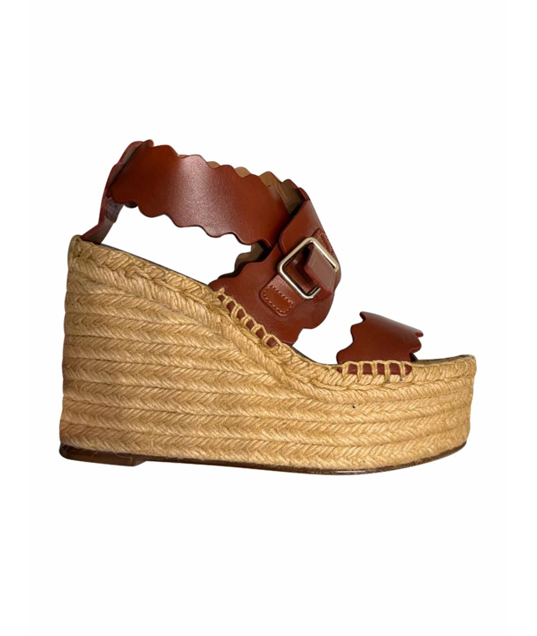 CHLOE Коричневые кожаные босоножки, фото 1