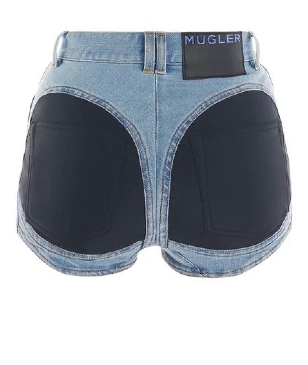 MUGLER Голубые деним шорты, фото 9