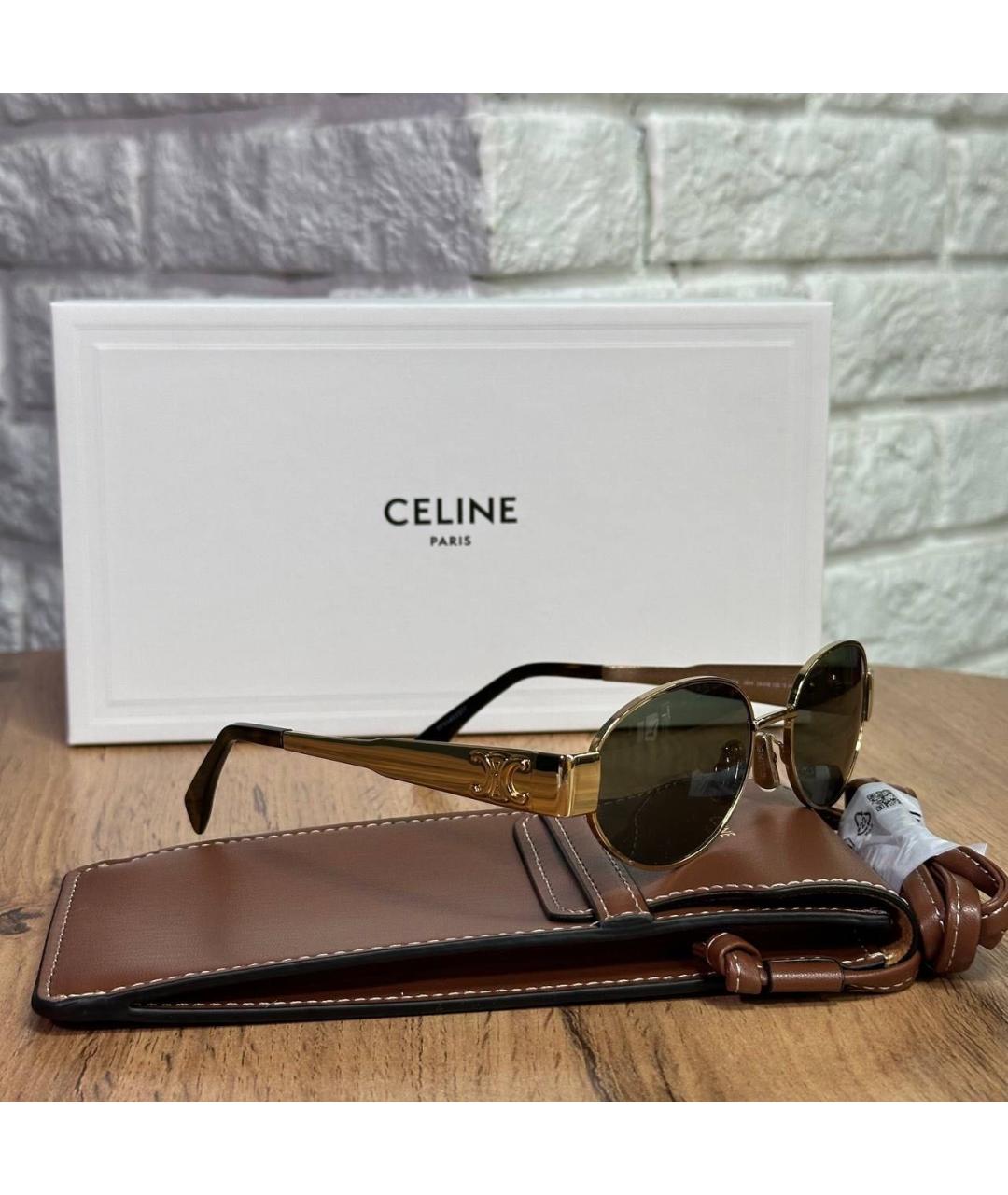 CELINE Золотые металлические солнцезащитные очки, фото 2