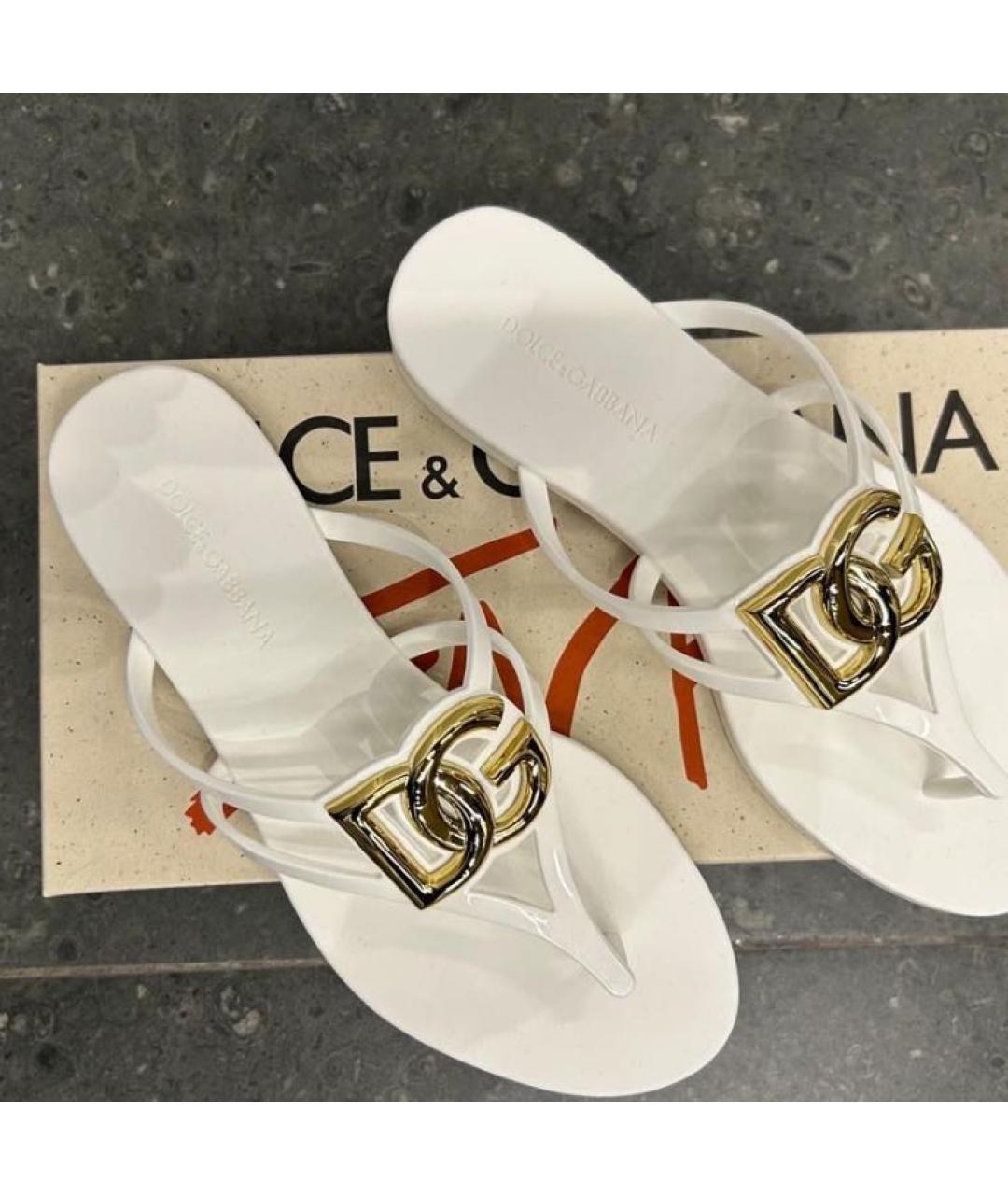 DOLCE&GABBANA Белые резиновые шлепанцы, фото 6