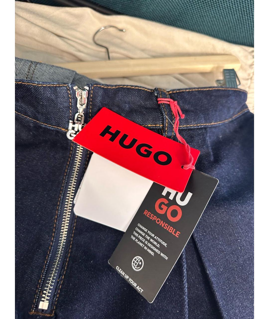 HUGO Темно-синяя деним юбка мини, фото 5