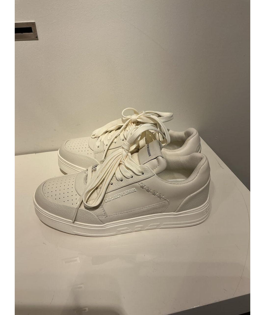 EMPORIO ARMANI Белые кожаные низкие кроссовки / кеды, фото 4