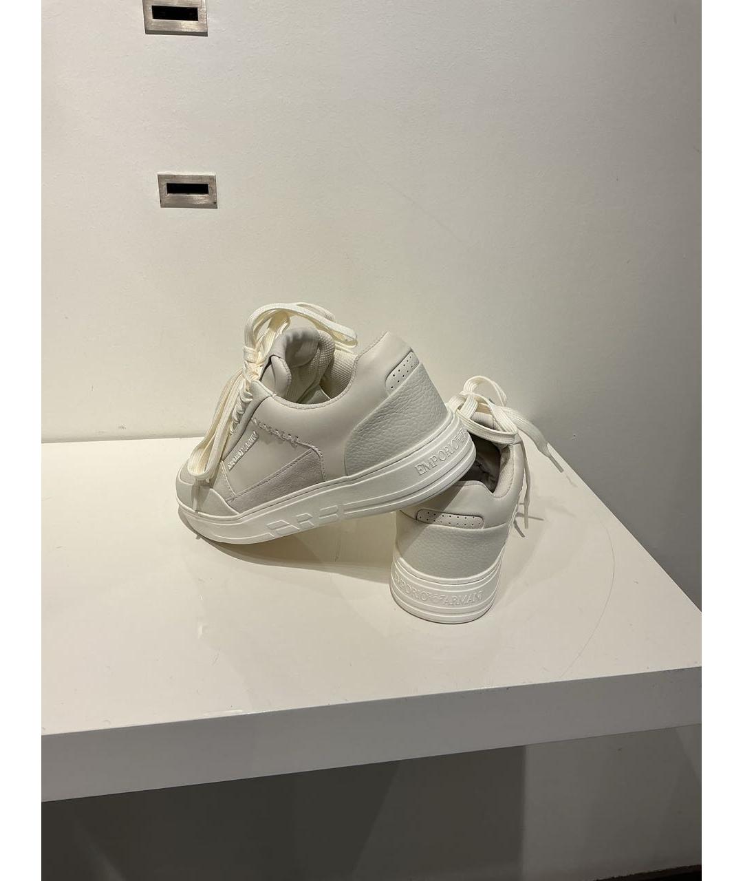 EMPORIO ARMANI Белые кожаные низкие кроссовки / кеды, фото 3
