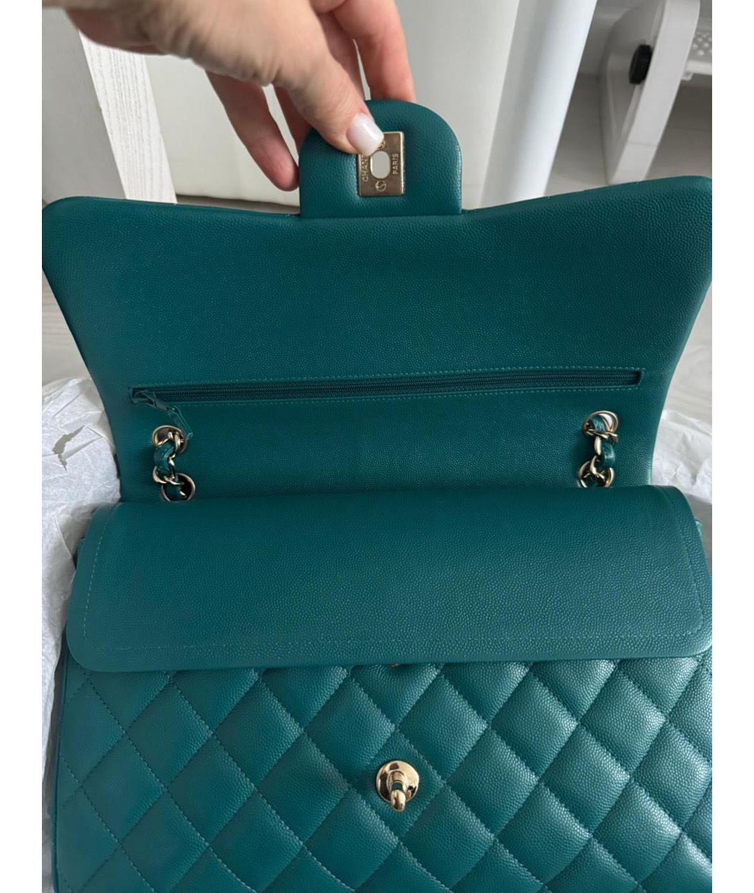 CHANEL Бирюзовая кожаная сумка через плечо, фото 8
