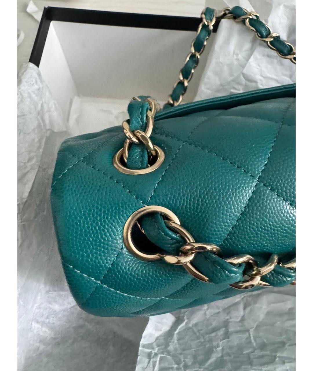 CHANEL Бирюзовая кожаная сумка через плечо, фото 7