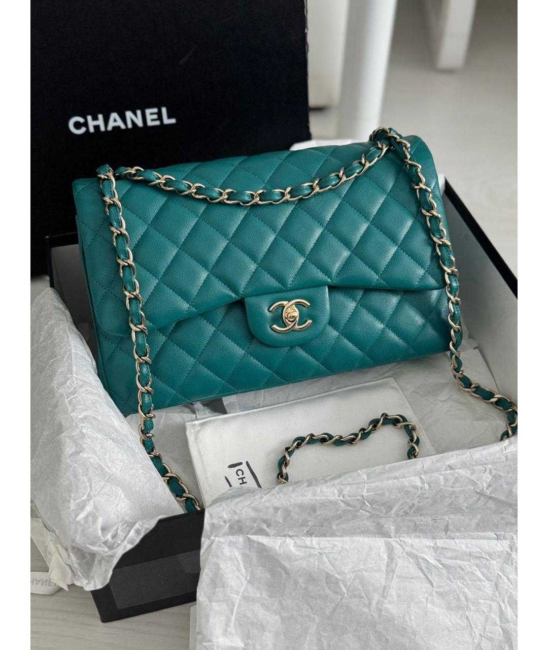 CHANEL Бирюзовая кожаная сумка через плечо, фото 9