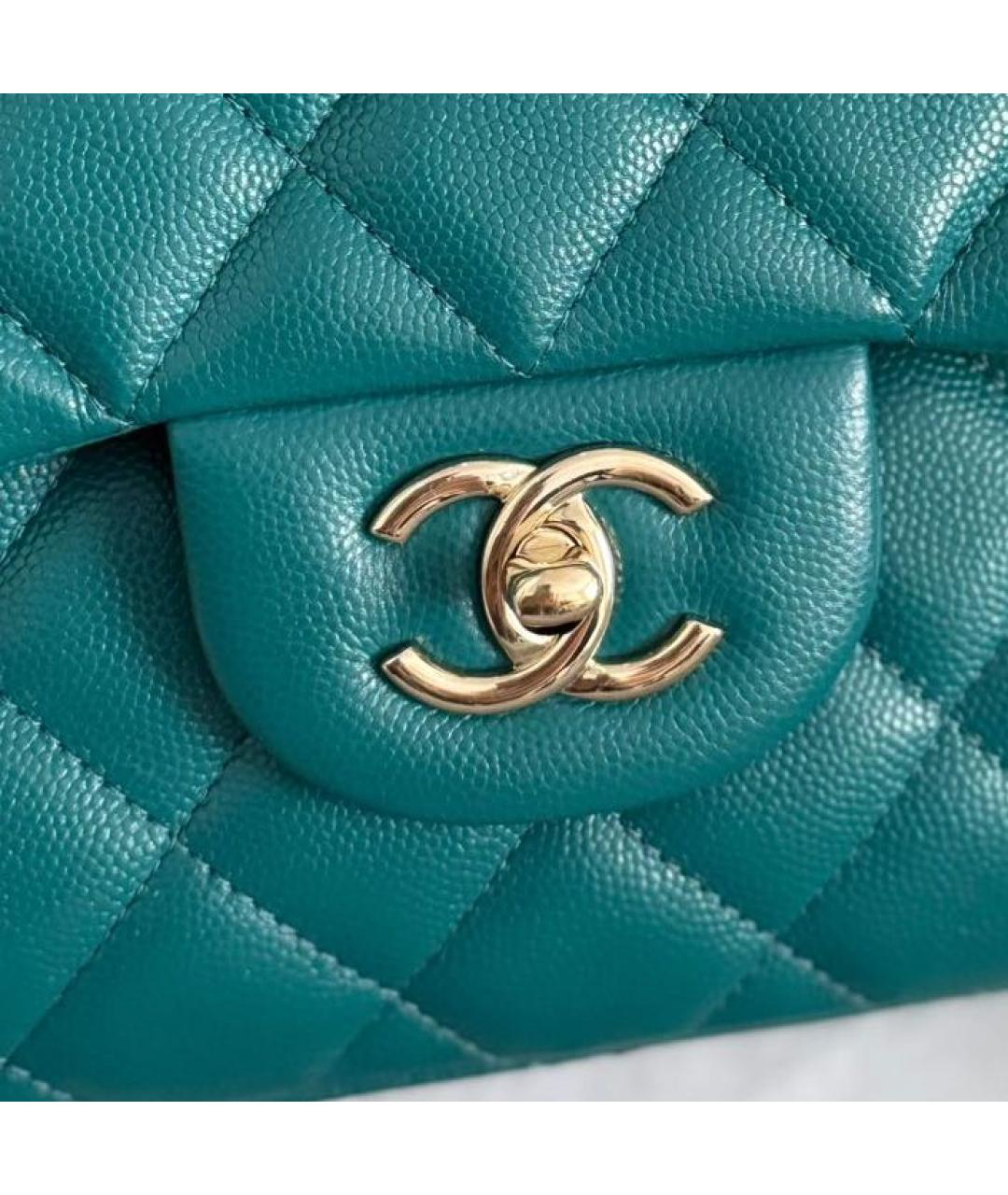 CHANEL Бирюзовая кожаная сумка через плечо, фото 5